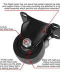 Side view of 2.5 Inch Heavy Duty Polyurethane Caster Wheels Pack Of 4, showing rigid steel axle and low profile design for easy rolling.