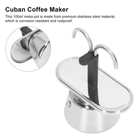 Straight Up Barista Quality 100 Ml Stainless Steel Moka Pot Espresso Maker top view showing spout and handle design.