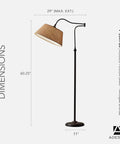 Antique Bronze Floor Lamp With Khaki Burlap Drum Shade, 3 Way Brightness And Adjustable Swing Arm, Stands 60.25 Inches Tall