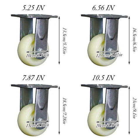 Heavy Duty Nylon Swivel Casters Replacement Wheels Set Of Four 7.9 Inches showcasing various sizes and design details.