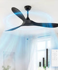 Black Ceiling Fan No Light 52 Inch For Outdoor Patios Porch Bedroom And Kitchen With Remote Noiseless 6 Speed DC Motor