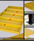 Rock Solid 4 Tier Storage Rack Heavy Duty Black Steel Welded Shelves Handles 400 Pounds Per Level Height Adjustable Boltless Construction showing yellow beams with bottom reinforcement.
