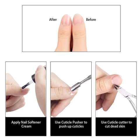 Comparison of nails before and after using Pro Grade Cuticle Trimmer With Pusher And Cutter, Premium Stainless Steel Nail Nippers