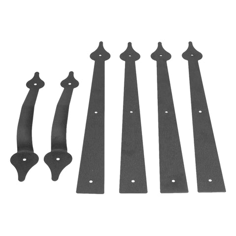Matte Black Garage Door Hinges And Handles Kit, Carbon Steel Hardware Set With 4 Hinges And 2 Handles, Screw Mount Included