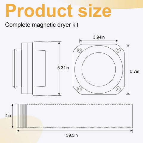 Diagram showing dimensions of Dryer Vent Connector Kit DV180 With Airtight Quick Connect System 4 Inch Aluminum Duct Hose.
