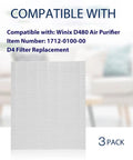 D480 Replacement Filter For Winix D480 Air Cleaner Purifier True HEPA Compatible D4 Filter 3 Pack displayed with compatibility info