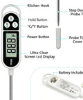 Digital Candy Thermometer Instant Read For Meat And Oil Frying with LCD display, kitchen hook, and 9.4 inch probe.