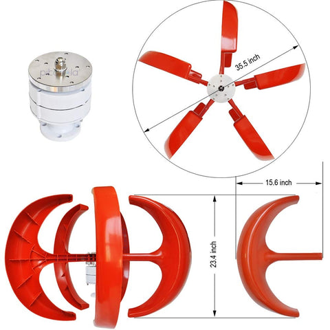 Portable 200W Wind Turbine Kit With 5 Blade Vertical Axis 12V Output 3 Phase Permanent Magnet Generator Controller parts view