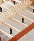 6 Pack T Shaped Adjustable Furniture Legs For Beds And Sofas, Black PP Material installed under a wooden bed frame