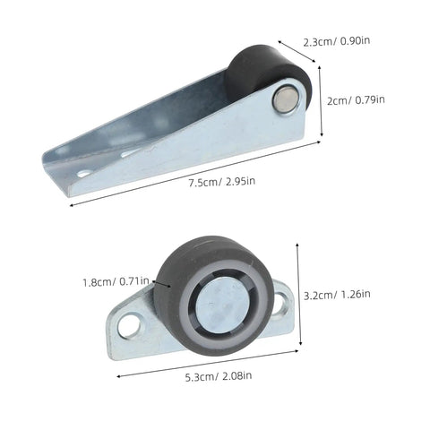 Heavy Duty 8 Pack Silent Barn Door Casters With Premium Rubber And Steel Rollers Slide Like Butter On Hardwood And Tile Floors Kick Back Free Guided Stability Kit For Any No Fuss Diy Project, showing detailed measurements.