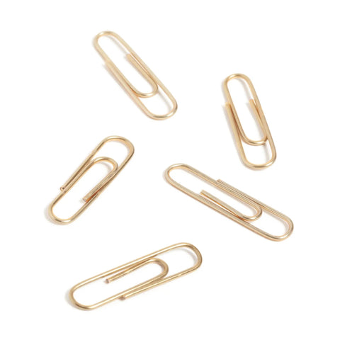 Gold paper clips from Succulent Garden Office Accessory Kit With Sticky Note Pad, Gold Paper Clips, Sphere Push Pins, Succulent Magnets And Binder Clips To Elevate Your Desk Setup, Boost Productivity And Flaunt Your Desk Vibe on white background