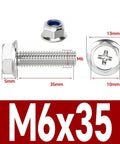 Cross Flange M6 Hex Socket Head Bolts And Nuts Kit With Washers 20 Sets Serrated Flange Built To Last SS304 M6x35