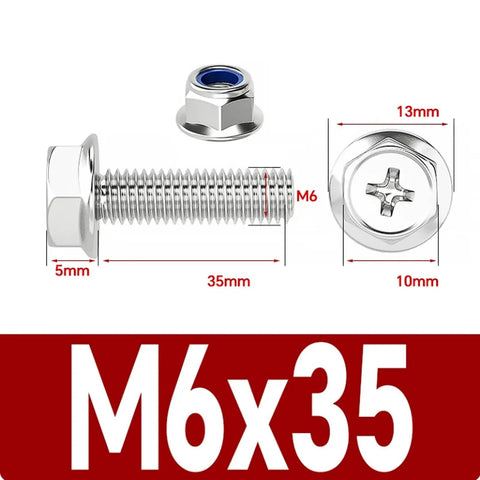 Cross Flange M6 Hex Socket Head Bolts And Nuts Kit With Washers 20 Sets Serrated Flange Built To Last SS304 M6x35