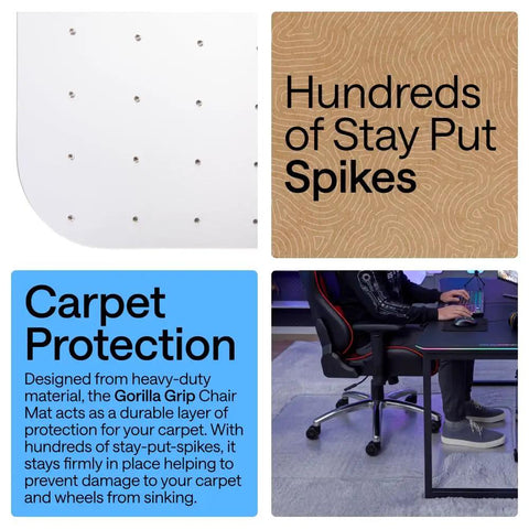 Slip Resistant Clear Office Chair Mat For Carpet Floors With Smooth Rolling Glide Under Desk Heavy Duty Plastic Computer Mat And Carpeted Floor Protector For Work And Gaming Chairs 29x47 featuring spikes and gaming setup