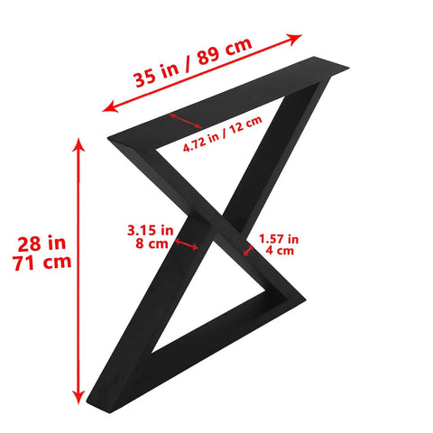 Two Pack Rustic Triangle Table Legs Heavy Duty Metal For Dining Tables And Desks Industrial Modern Black Finish DIY Cast Iron