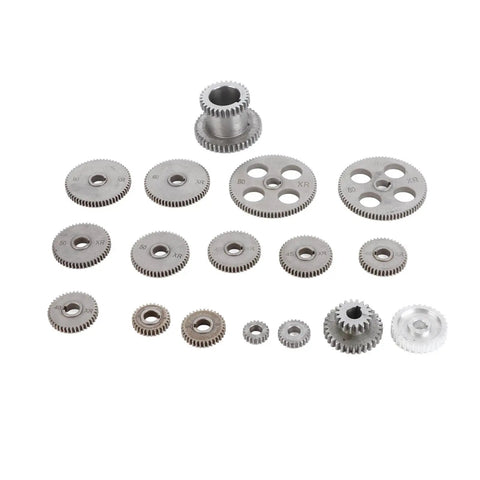 Shop Ready Precision Matched Duplex Gear Set for Mini Metal Lathe Gray Iron Replacement Hardware 18 Tooth Variety Pack with assorted gears.