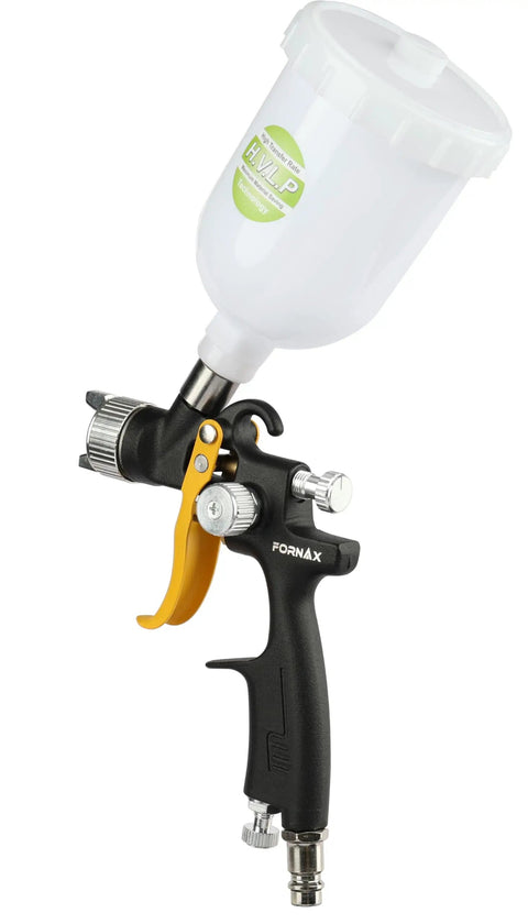 Pro Grade HVLP Gravity Feed Paint Spray Gun With 1.8 Mm Fluid Needle And 600Cc Cup side view showcasing gravity feed cup.