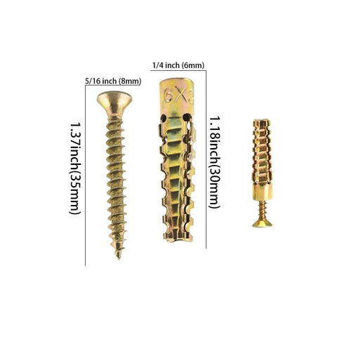 Dimensions of Beefy Hollow Wall Anchors With Screws Kit For Stripped Holes And Loose Hinges Strong Metal Fasteners Set