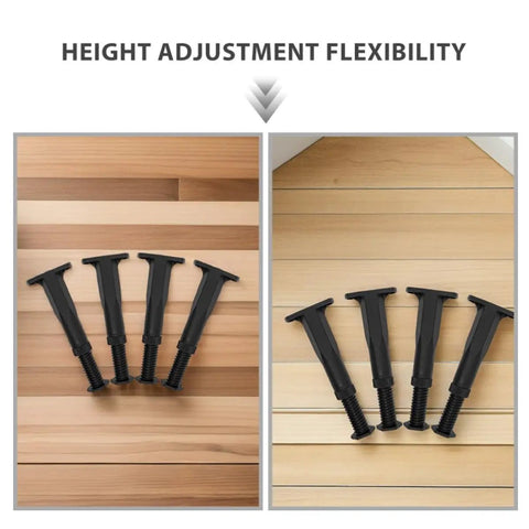 Height adjustment of adjustable height furniture support legs for dresser and cabinet, 8 pack built tough heavy duty telescopic legs.