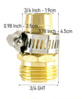 Two Pack Brass 3/4 Inch Male Thread Garden Hose Connectors Repair Kit With Stainless Clamps, Heavy Duty, showing dimensions