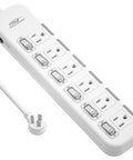 Six Outlet Power Strip Surge Protector With Individual Switches And Durable Mountable Design For Under Desk Or Wall Use Protective Case Energy Saving Perfect For Home Office Setup Or Gaming Rig 15A 1875W 6 Ft 14 AWG Cord White