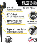 Heavy Duty Construction Spud Wrench With Tether Hole For Quick Nut Alignment, Made In USA, 1-7/16-Inch Opening And 7/8-Inch Bolt