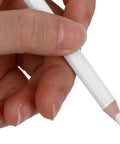 Hand holding a white charcoal pencil from the White Charcoal Pencils Carbon Drawing Set 9 Pieces for Sketching and Illustration Expressive Lines Deep Bold Tones Wood and Graphite Sketching Accessories for Art Students.