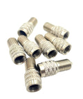Eight knurled aluminum tire valve caps for high-pressure truck, car, RV, and bus tires