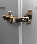 Heavy Duty Stainless Steel Lazy Susan Cabinet Hinges 2 Pack Boast 135 Degree Wide Swing For Folding Doors And Corner Cabinets mounted on a grey cabinet.