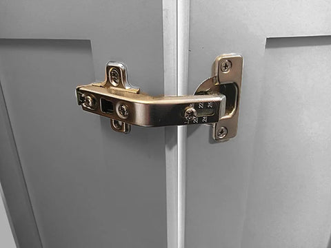 Heavy Duty Stainless Steel Lazy Susan Cabinet Hinges 2 Pack Boast 135 Degree Wide Swing For Folding Doors And Corner Cabinets mounted on a grey cabinet.