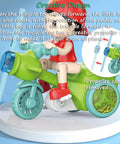 360 Degree Stunt Tricycle Toy With LED Lights And Dynamic Music Ride Simulation Pedicab STEM Spinning Electric Trike For Kids Durable Red Frame Non Slip Pedals Realistic Riding Experience Safe Easy Grip Steering, green tricycle toy with propeller and rider