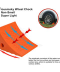 Heavy Duty Rubber Wheel Chocks for Trailers, No Slip Curved Design, 30,000 Lb Capacity, orange chock with non-slip grip