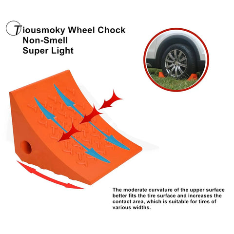 Heavy Duty Rubber Wheel Chocks for Trailers, No Slip Curved Design, 30,000 Lb Capacity, orange chock with non-slip grip