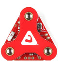 Straight Up Badass Muscle Sensor Module Featuring High Performance Emg Technology With Keyed Snap Plugs For Seamless Arduino Integrations. Top view of compact red muscle detector.