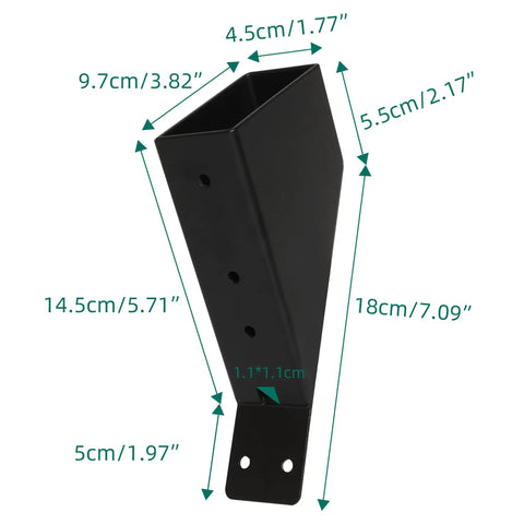 Eight Piece 45 Degree Pergola Bracket Set For 2x4 Lumber Heavy Duty Angle Supports With Drainage Holes, dimensions shown
