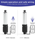Diagram showing wiring for Compact 12V Linear Actuator With 1 Inch Stroke, illustrating black and white wire connections.