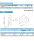 Specifications and exterior diagram of Industrial Hollow Shaft Magnetic Powder Brake 50 Nm for Unwinding with technical details.
