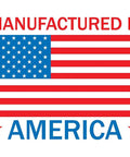 Manufactured in America with U.S. flag graphic highlighting domestic production origins.
