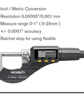 Digital Micrometer For Inch And Metric Measurements With 0 To 1 Inch Range And 0.00005 Inch Or 0.001 mm Resolution Plus Or Minus 0.0001 Inch Accuracy Large LCD Display