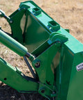 Close-up of 5 Foot Dirt Bucket Attachment For Tractors That Fits John Deere Hook And Pin Tractors showing reinforced gussets