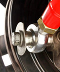 Rear Adjustable Toe Rod Kit With Spherical Rod Ends And Red Powder Coat For Chevy Camaro 2016 close-up view of spherical joint and bolt.