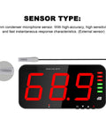 Digital Decibel Meter With Large LCD Display For Home Office And Workshop 30 To 130 dB Sound Level Reader Wall Mounted Or Hanging Noise Meter With Alarm Temperature And Humidity Readout Adjustable Brightness TA654B, external sensor