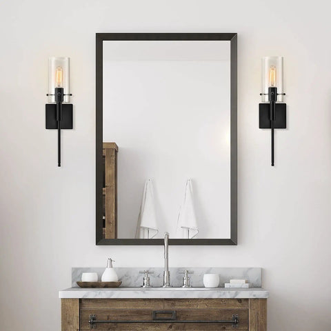 Modern Indoor Wall Sconces Set Of 2 In Bronze With Clear Glass Shades Sleek Minimalist Bedroom And Living Room Lighting