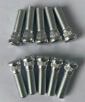 Heavy Duty Ten Piece Wheel Stud Set Built From Bombproof Class 12.9 Steel With 7/16-20 Threads And.472 Inch Knurl shown in silver finish.