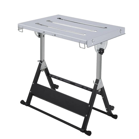 Built Tough Folding Welding Table 44 By 21 Inches Heavy Duty Steel Workbench with adjustable height and tilt legs.