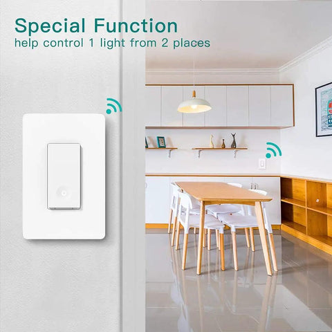Three Way Smart Light Switch Kit Four Pack, Neutral Wire Required, 2.4GHz WiFi, Wall Switch and Kitchen View
