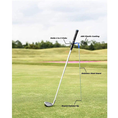 V Shaped Golf Club Stand For On Course Gear Keeps Clubs Clean, Dry And Visible, Durable Stainless Steel Construction in use on fairway