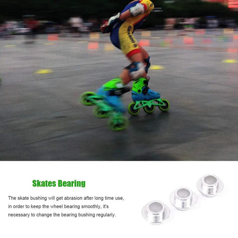 Stainless Steel Skate Bearing Spacers 15Pcs Bushing Replacement Kit For Roller Skates Inline Skates And Scooters 8mm Inner Diameter 17.5mm Outer Diameter Durable Oxidation Resistant Hardware with skater in motion.