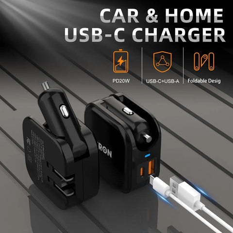 Game Changer 36W Fast Charger With Straight Up Dual Usb C And Universal Usb A Ports For Phones Tablets And Earbuds Compact Wall Car Adapter with foldable design