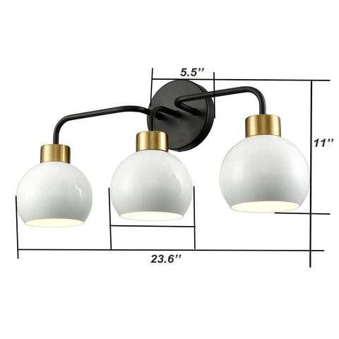 Three Light Bathroom Vanity Light With White Shade In Black Finish Wall Mount Vanity Fixture For Over Mirror Modern Bath Lighting